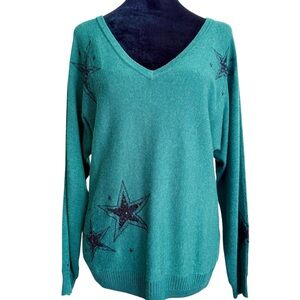 Beautiful Green Holiday Sweater with Sequin Stars
